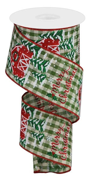 2.5"X10yd Christmas Barn On Check