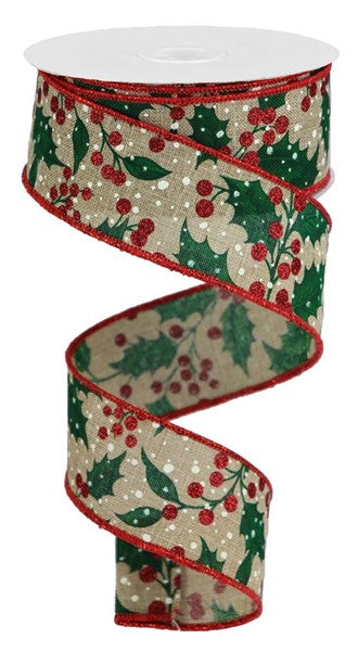 1.5"X10yd Holly Leaves/Berries/Royal