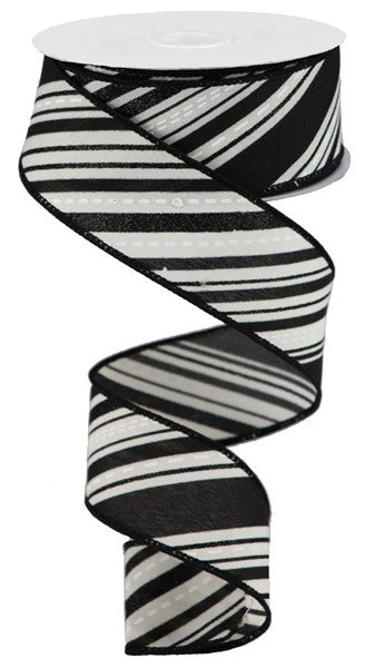1.5"X10yd Slanted Lines black/white