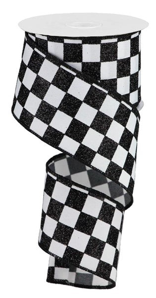 2.5"X10yd Glitter Check White/Black