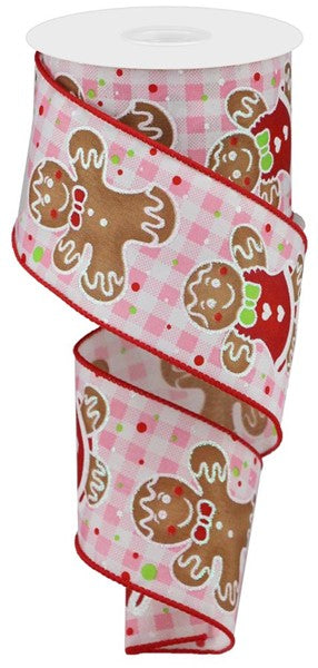 2.5 X 10YD Gingerbread/Gingham Check Pink/White/Brown