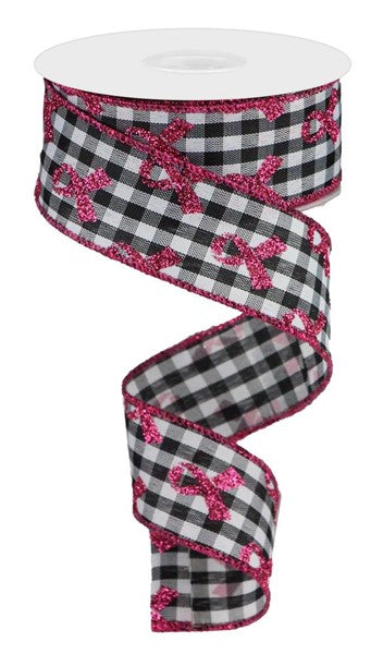 1.5"X10yd Glitter Breast Cancer/Gingham