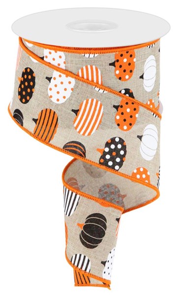 2.5"X10yd Patterned Pumpkins Nat/White/Orange/Black