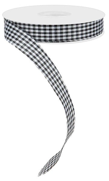 0.625"X25yd Mini Gingham Check Ribbon  Black/White (not wired)