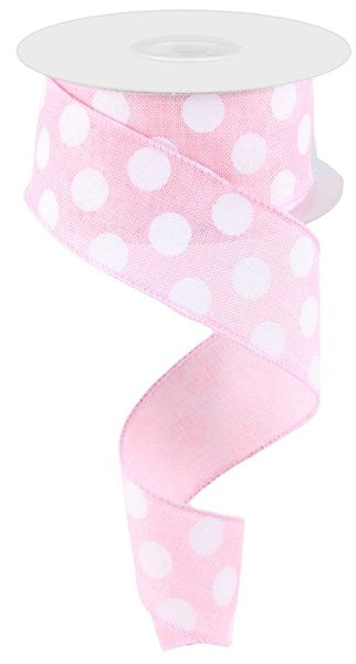 1.5"X10yd Medium Multi Dots Light Pink/White