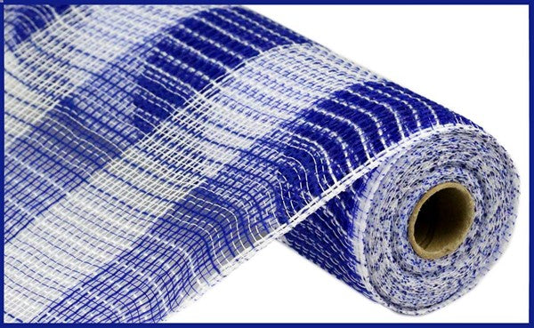 10.5"X10yd Faux Jute/Pp Large Check - Royal Blue/White