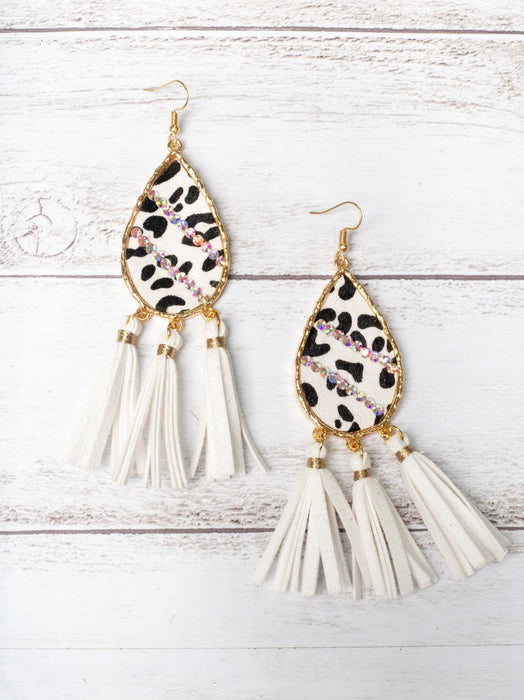 NOT MY FIRST RODEO DALMATION TEARDROP TASSEL EARRING