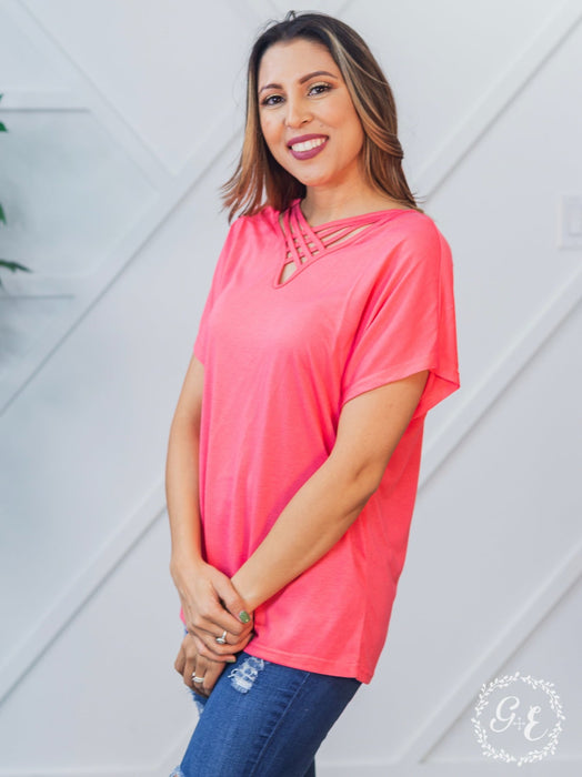 BASICALLY BLESSED V-NECK TOP, PINK