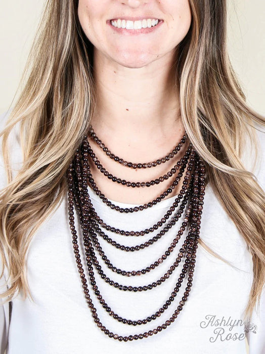 TO THE NINES MULTI LAYERED BROWN NECKLACE WITH GOLD SPLATTER,