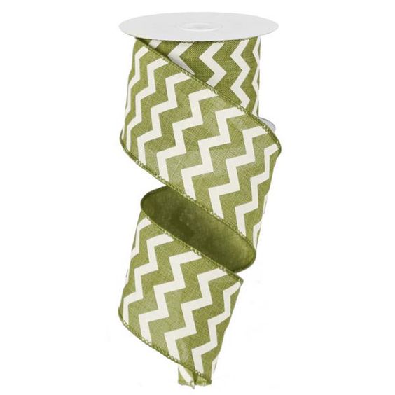 2.5 x 10 yd Chevron Ribbon - Fern/Ivory