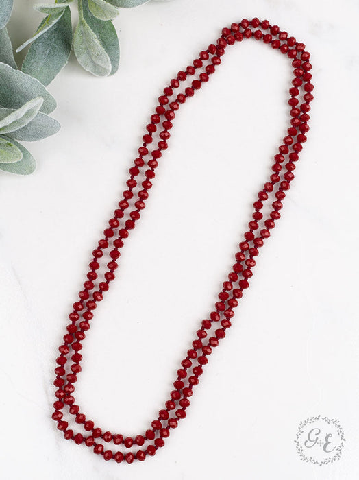 THE ESSENTIAL 60" DOUBLE WRAP BEADED NECKLACE, CRIMSON