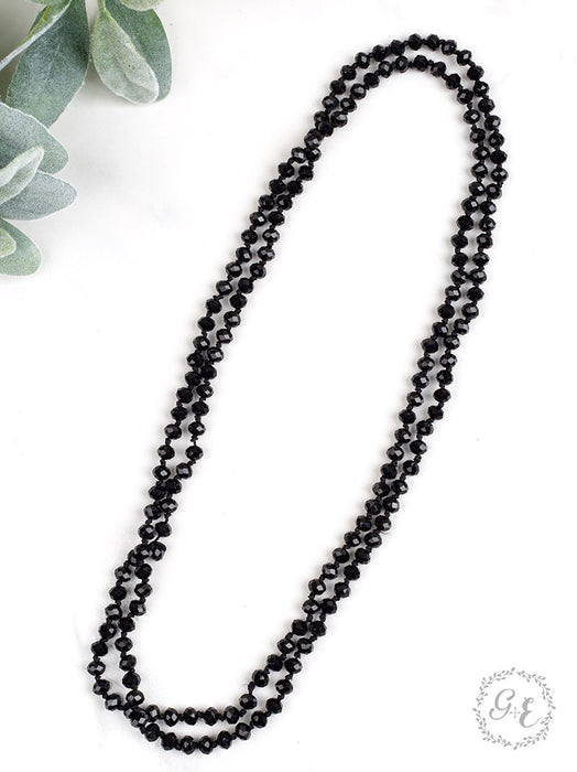 THE ESSENTIAL 60" DOUBLE WRAP BEADED NECKLACE, BLACK