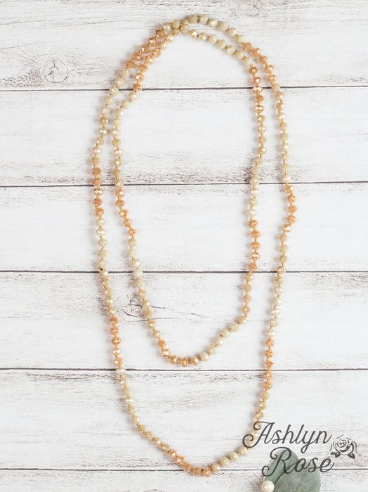 THE ESSENTIAL 60" DOUBLE WRAP BEADED NECKLACE, BEIGE/WHITE