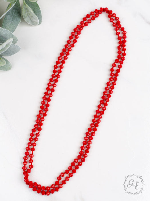 THE ESSENTIAL 60" DOUBLE WRAP BEADED NECKLACE, TRUE RED