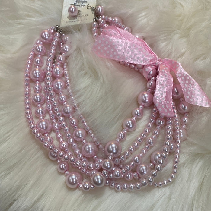 PINK MULTI STRAND PEARL CHOKER SET