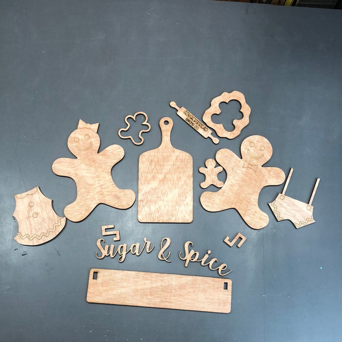 Gingerbread Sugar & Spice Cutouts for Wagon Shelf Sitter (UNPAINTED)