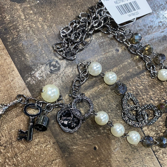 Pearl, Crystal Cross Necklace