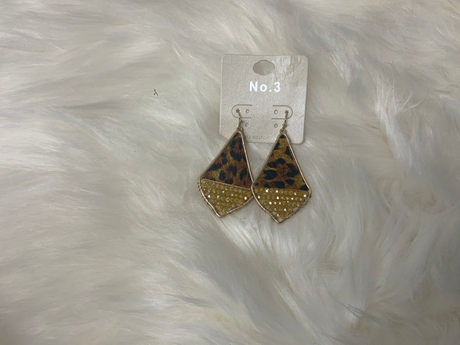 Cheetah & Crystal Teardrop Style Earring Mustard