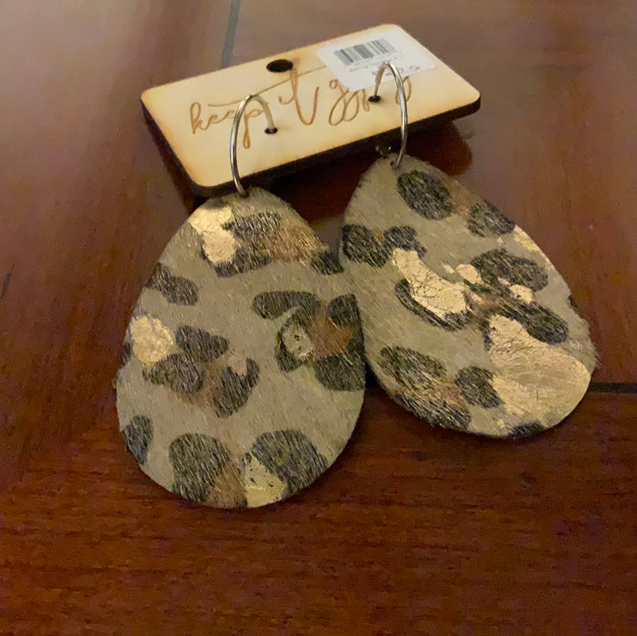 BIG GOLD TEARDROP CHEETAH EARRING