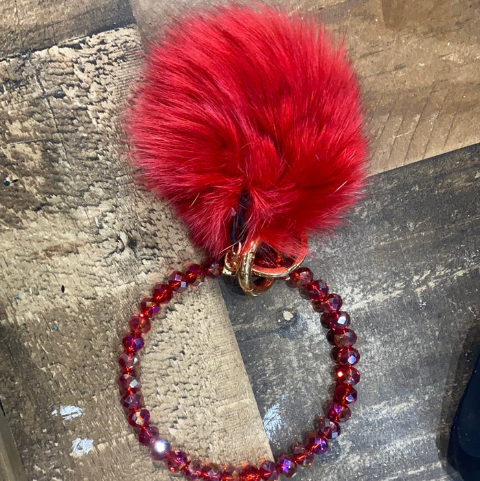 POM POM KEY CHAIN WITH BEAD BRACELET