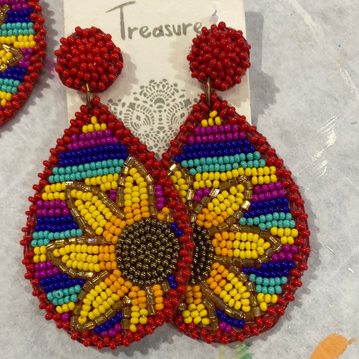 MULTI COLOR SUNFLOWER BEADED EARRING