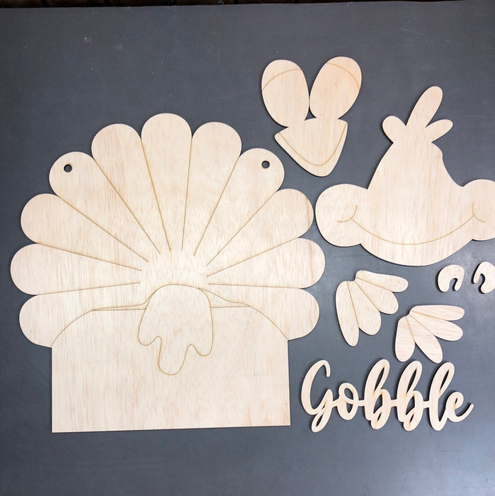 GOBBLE STACKED SIGN WITH TURKEY (UNPAINTED)