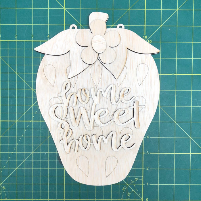 STRAWBERRY HOME SWEET HOME STACKED WOOD SIGN (UNPAINTED)