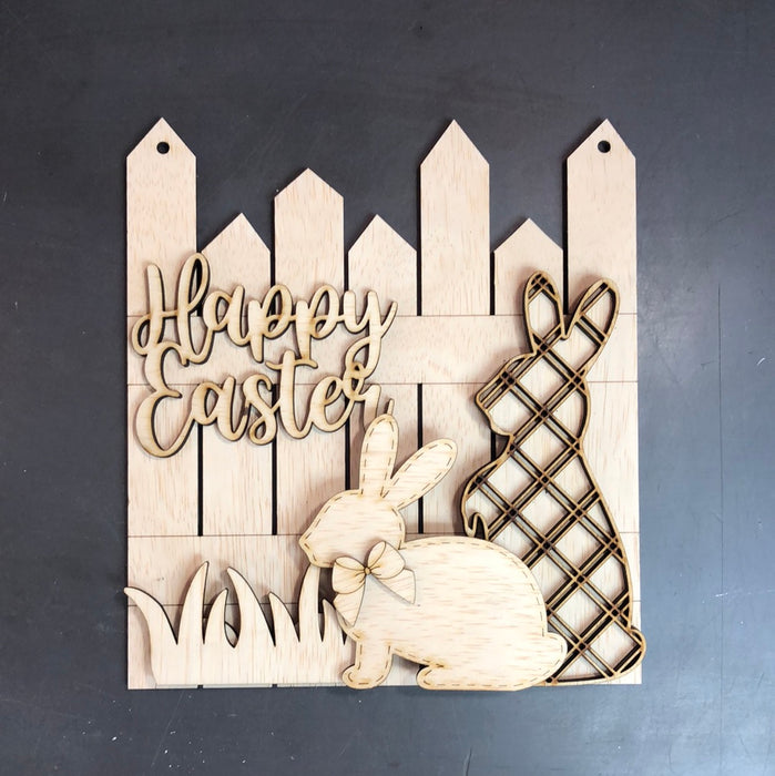 Happy Easter Fence with Bunnies