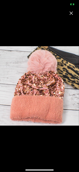 Sequin Fur Pom Fashion Beanie