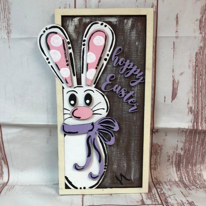HOPPY EASTER BUNNY WITH FRAME STACKED WOOD SIGN (UNPAINTED)