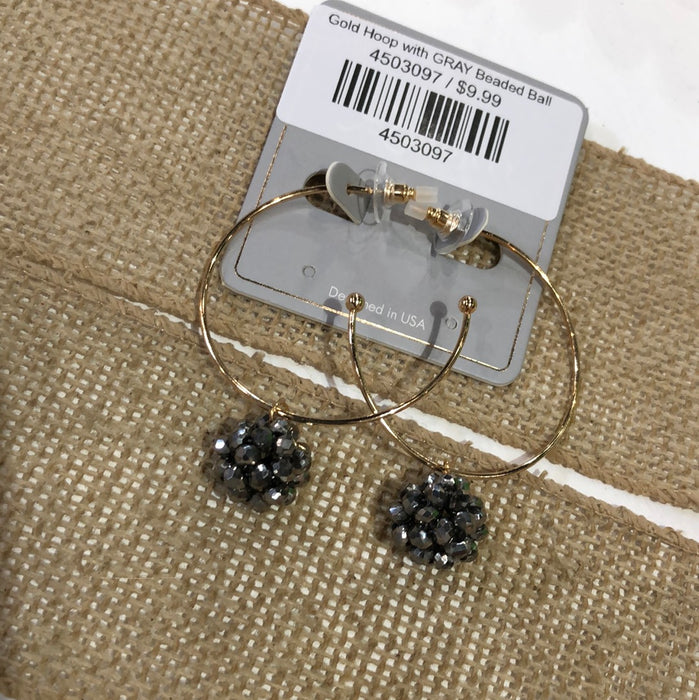 Gold Hoop with GRAY Beaded Ball