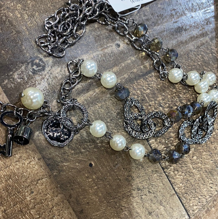 Pearl, Crystal Cross Necklace