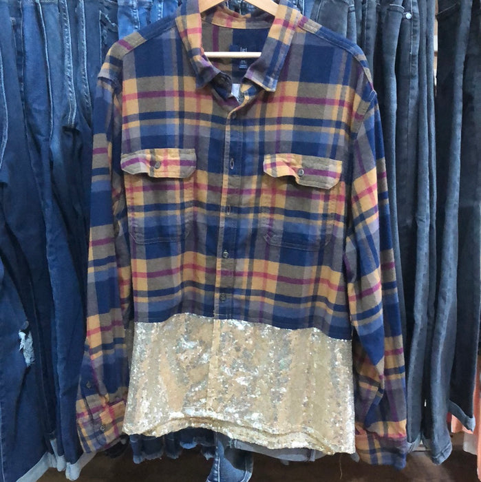 FLANNEL BUTTON UP SHIRT WITH SEQUIN -2XLARGE
