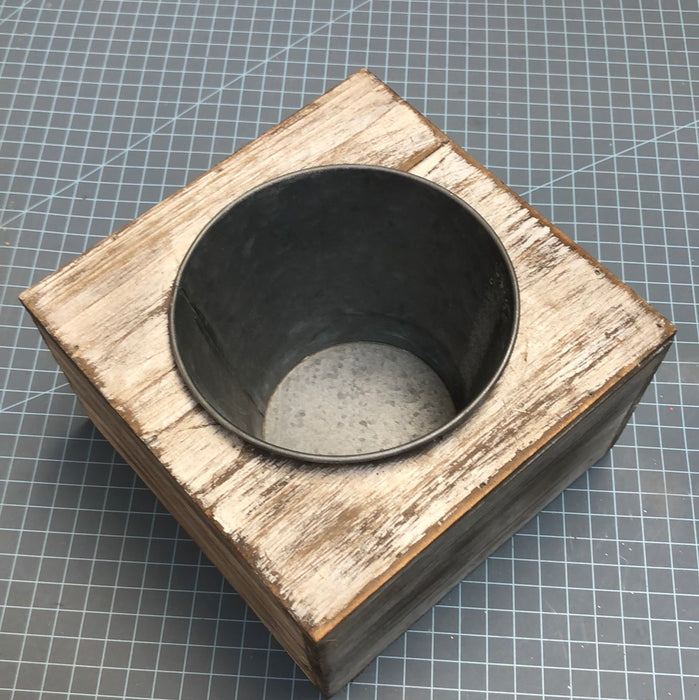 SMALL WOOD BOX WITH METAL BUCKET