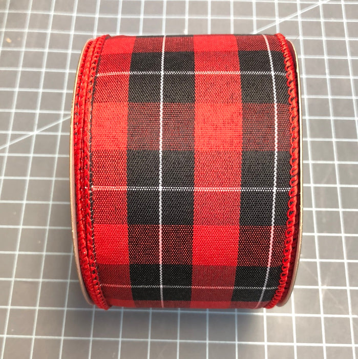 2.5"X10yd PLAID RIBBON RED/BLACK/WHITE