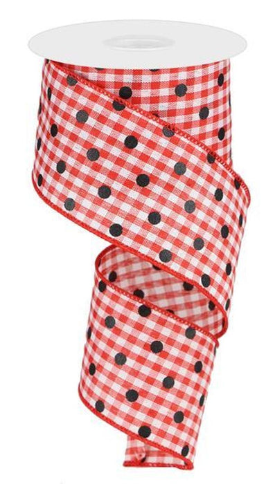 2.5 x 10 yd Red Gingham Check w/ black polka dot