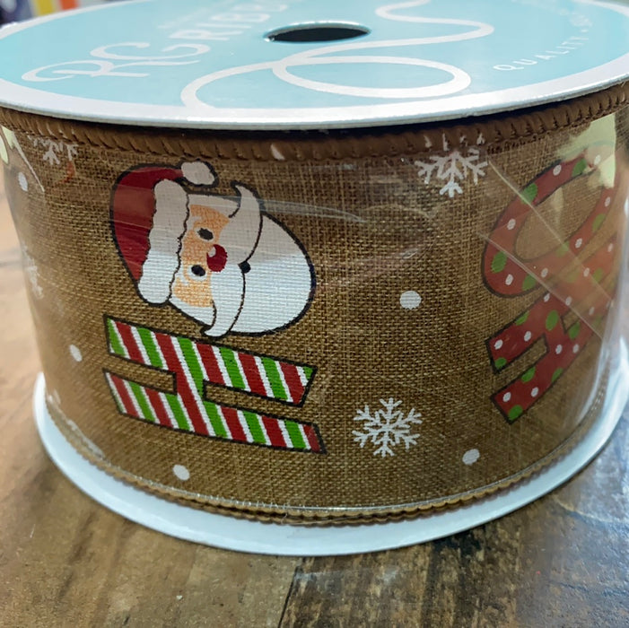 2.5"X10yd BURLAP HO HO HO ON ROYAL RIBBON