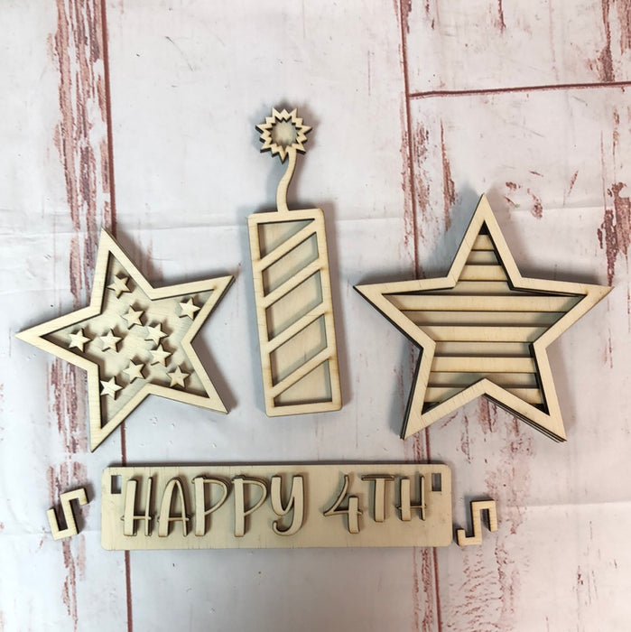 HAPPY 4TH Cutouts for Wagon Shelf Sitter (UNPAINTED)