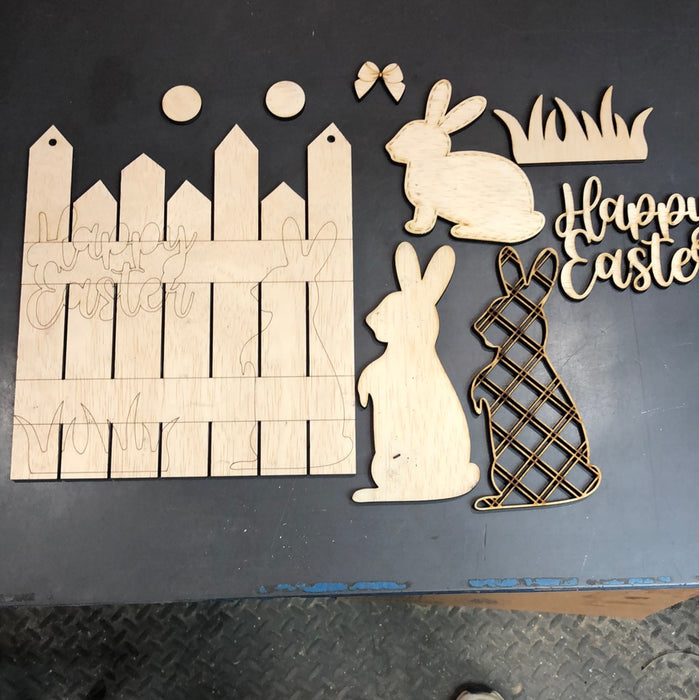 Happy Easter Fence with Bunnies
