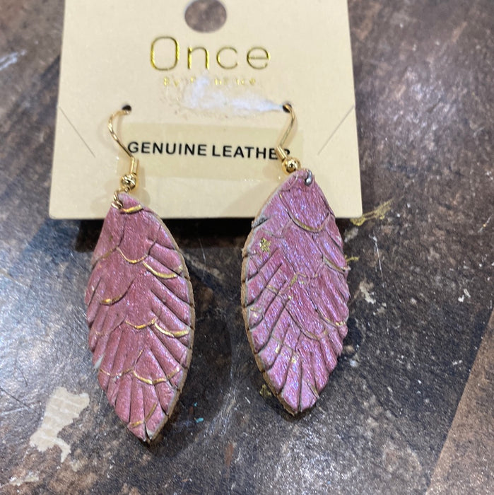 PINK WITH GOLD FEATHER EARRING