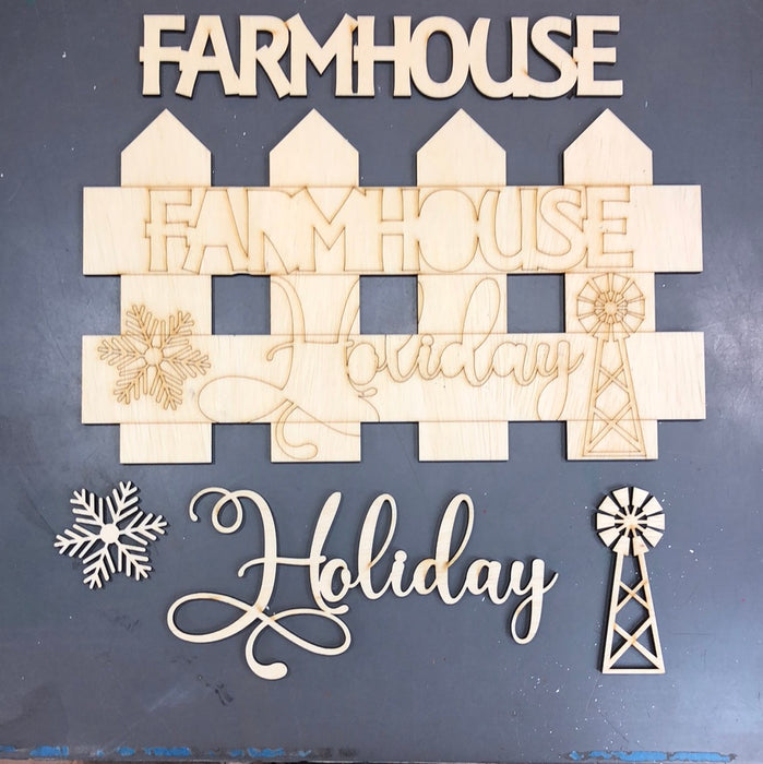 FARMHOUSE HOLIDAYS STACKED WOOD SIGN (UNPAINTED)