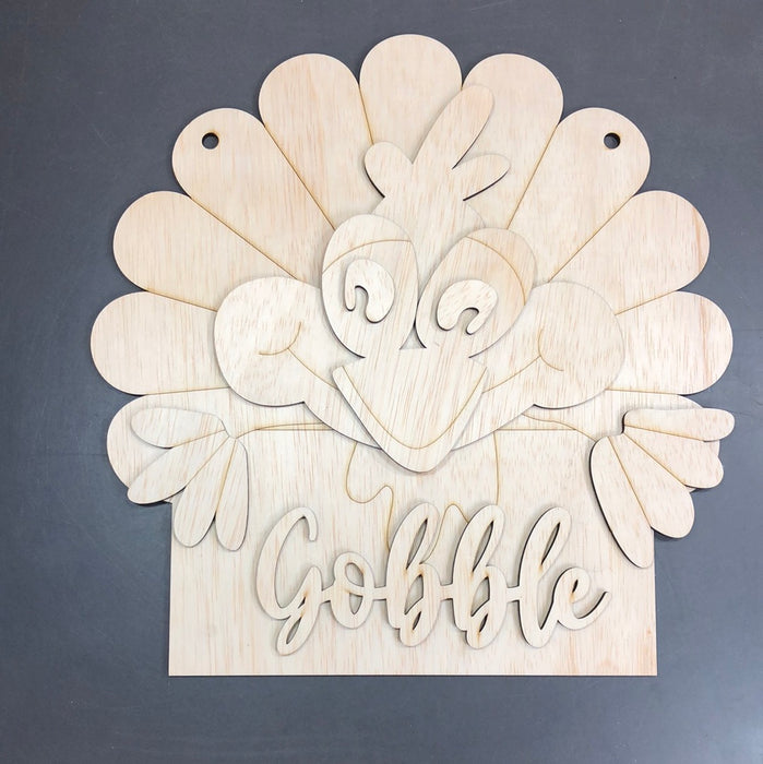 GOBBLE STACKED SIGN WITH TURKEY (UNPAINTED)