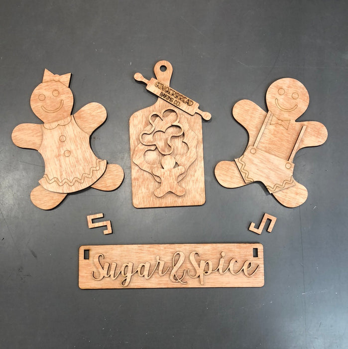 Gingerbread Sugar & Spice Cutouts for Wagon Shelf Sitter (UNPAINTED)