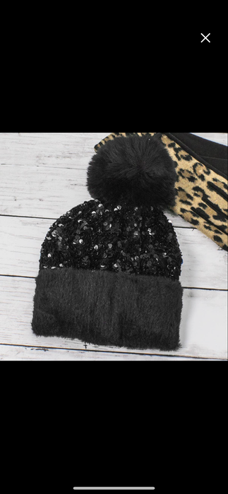 Sequin Fur Pom Fashion Beanie