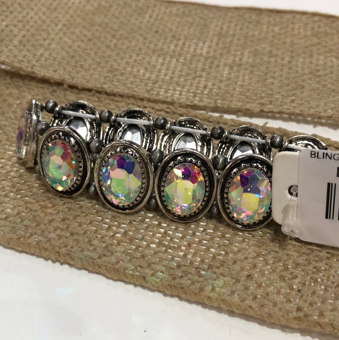 BLING OVAL IRIDESCENT STRETCH BRACELET