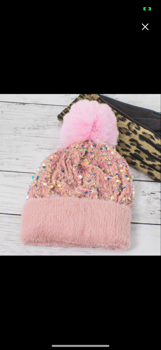 Sequin Fur Pom Fashion Beanie