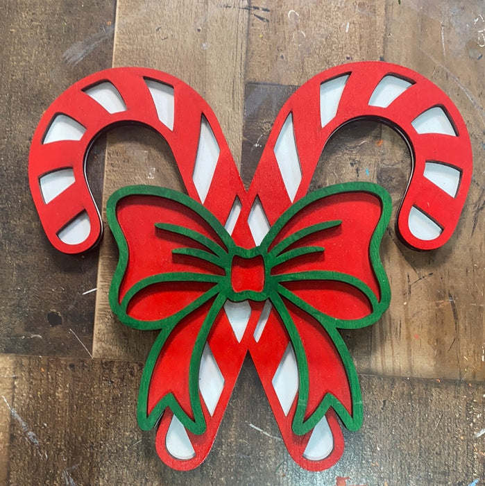 Double Candy Cane and Bow Stacked Sign