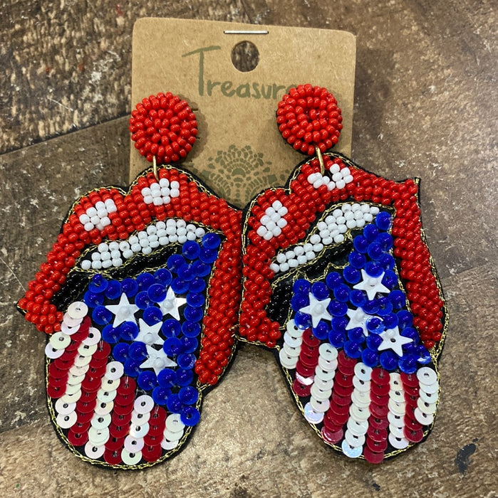 JAGGAR LIPS & TONGUE PATRIOTIC  EARRING