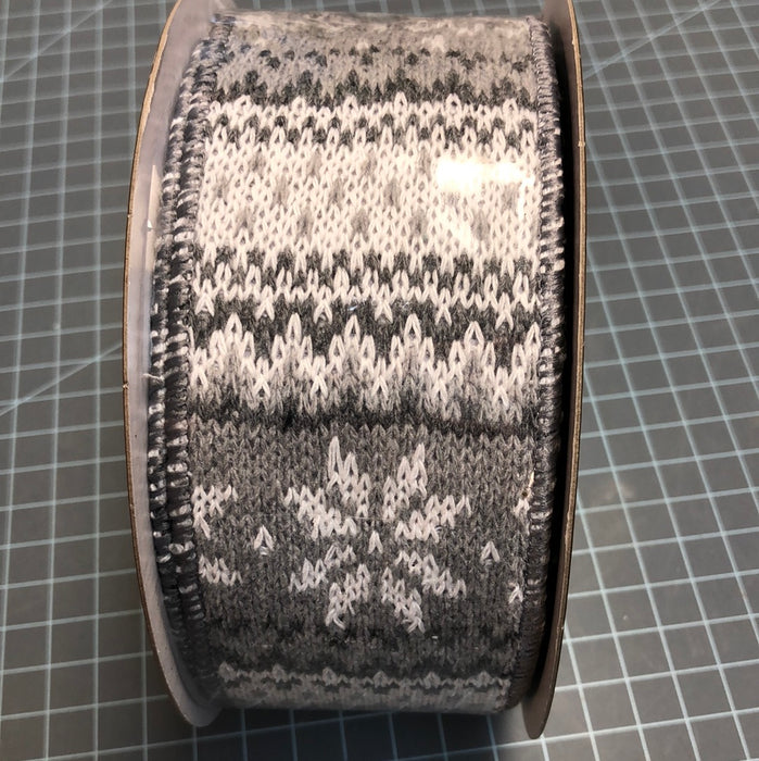 2.5"X10yd KNIT SNOWFLAKE RIBBON GREY/WHITE