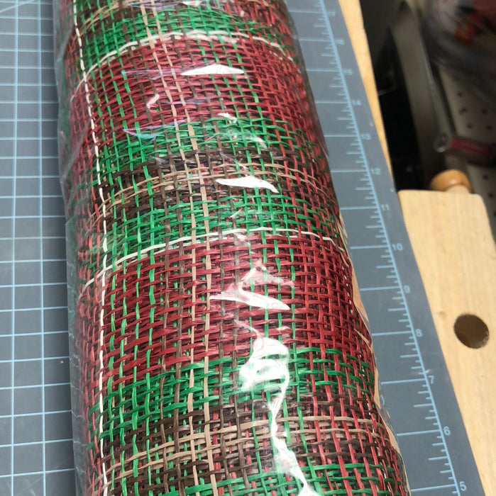 21" POLY BURLAP PLAID MESH  CRANBERRY/EMERALD/NATURAL/CREAM